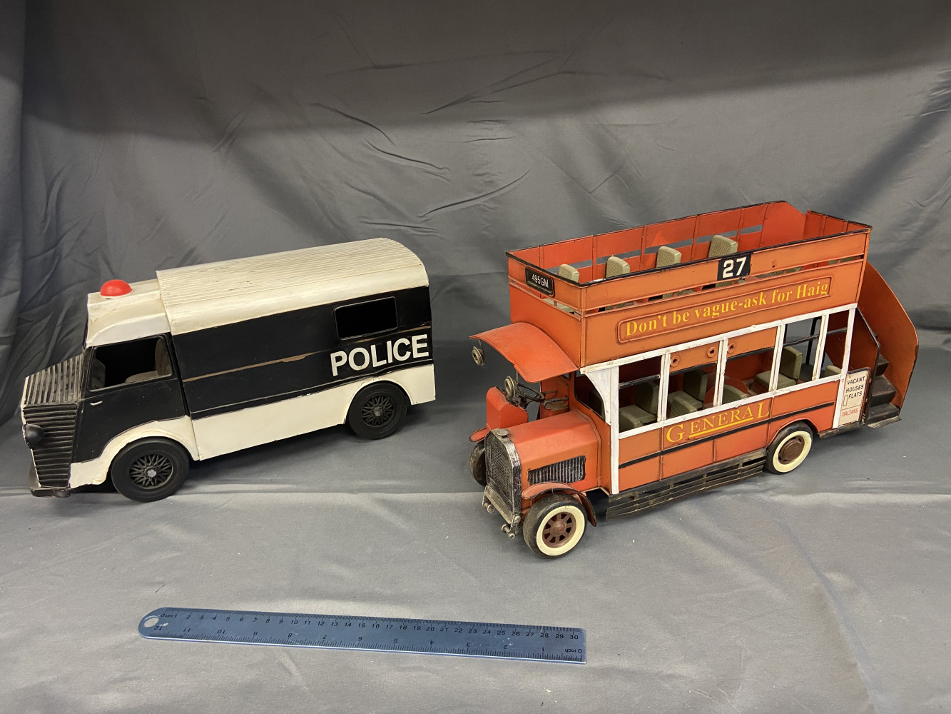 Large Metal Police Truck and Large Metal Bus approx 40cms long