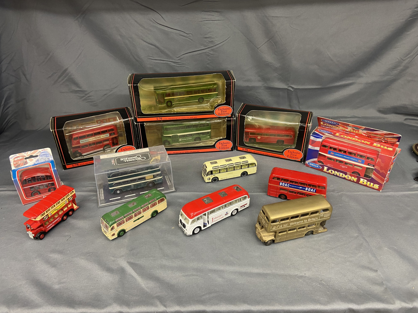 Mixed lot of collectable buses including rare brass bus