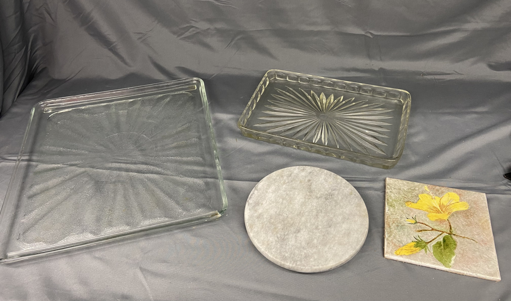 Large glass plate 38x36cms and Marble Stand 19cm dia