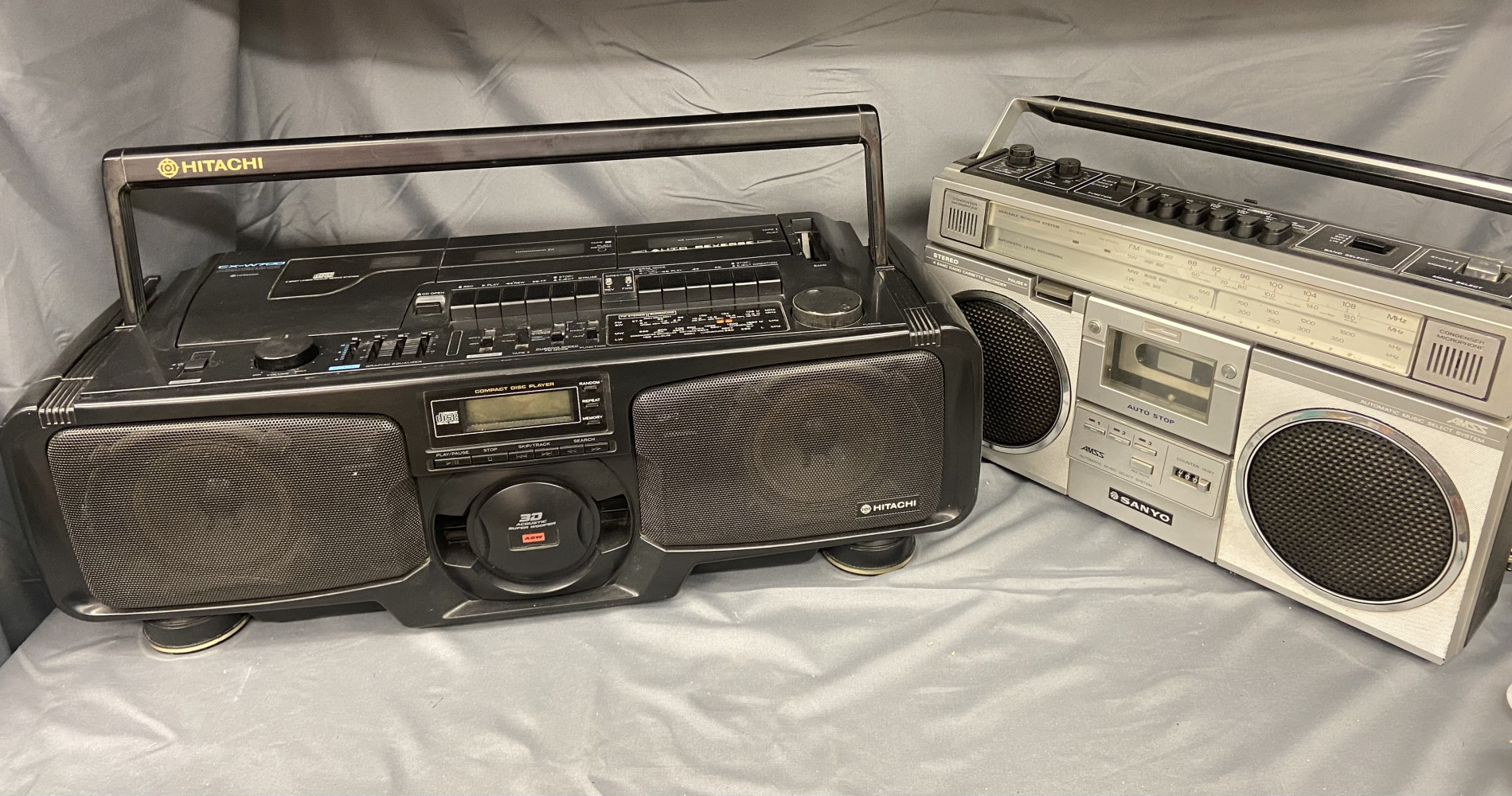 Hitachi Getto Blaster and vintage Sanyo cassette radio
