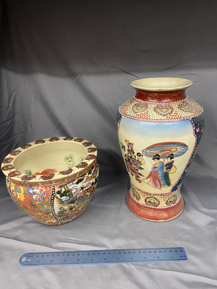 Japanese satsuma ware Vase and Jardinerre