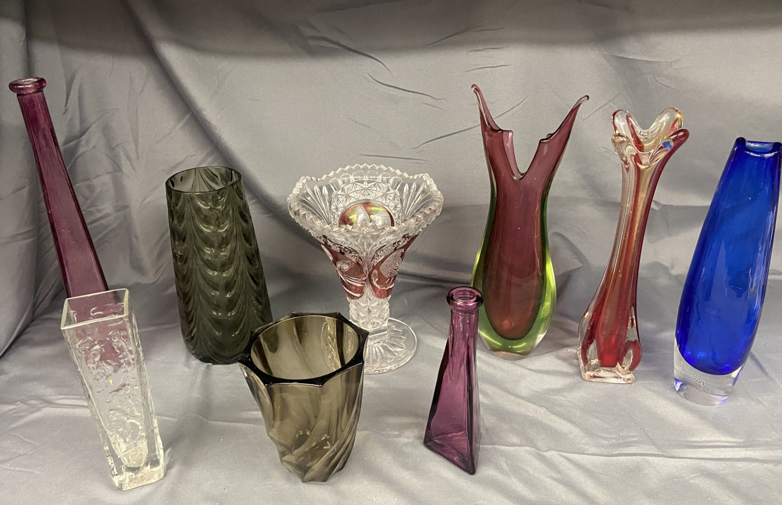 Mixed glass vases including, murano sommerso, murano and Czech