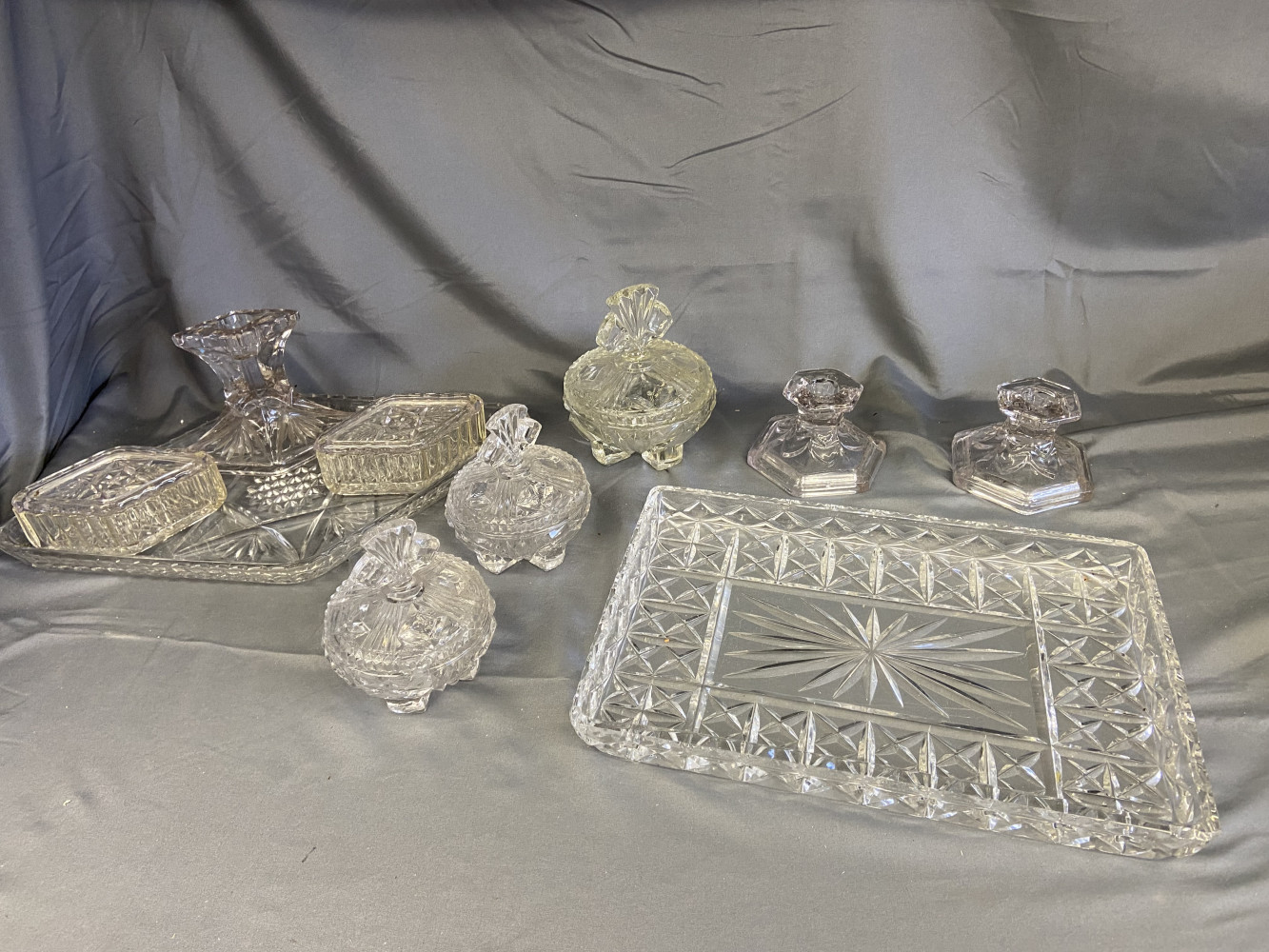 Glass dressing table sets with candle sticks