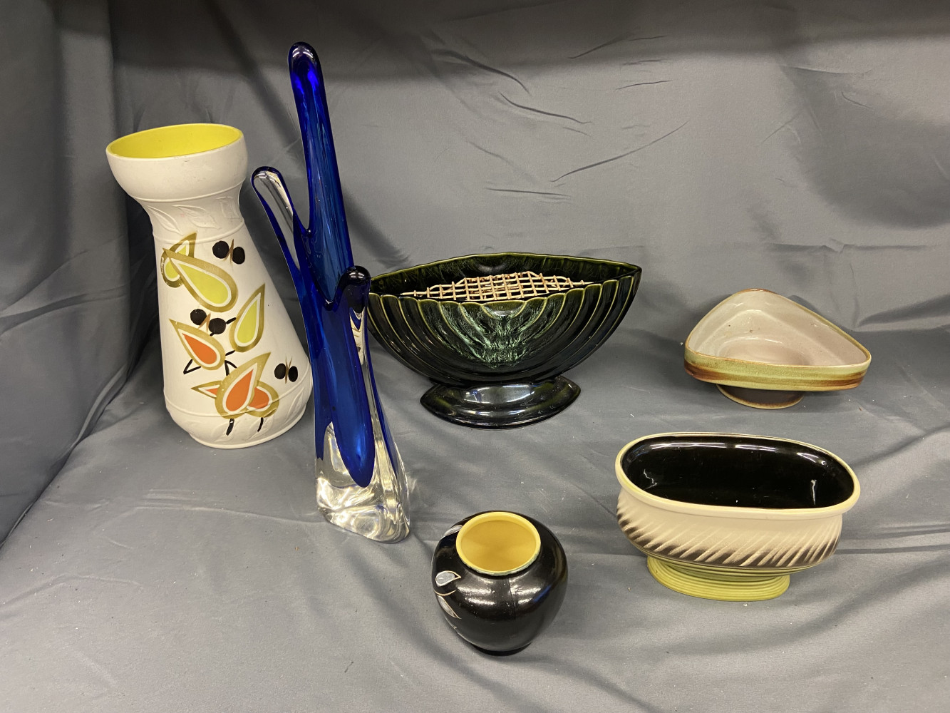 Large vase, glass ornaments, and other decorative items