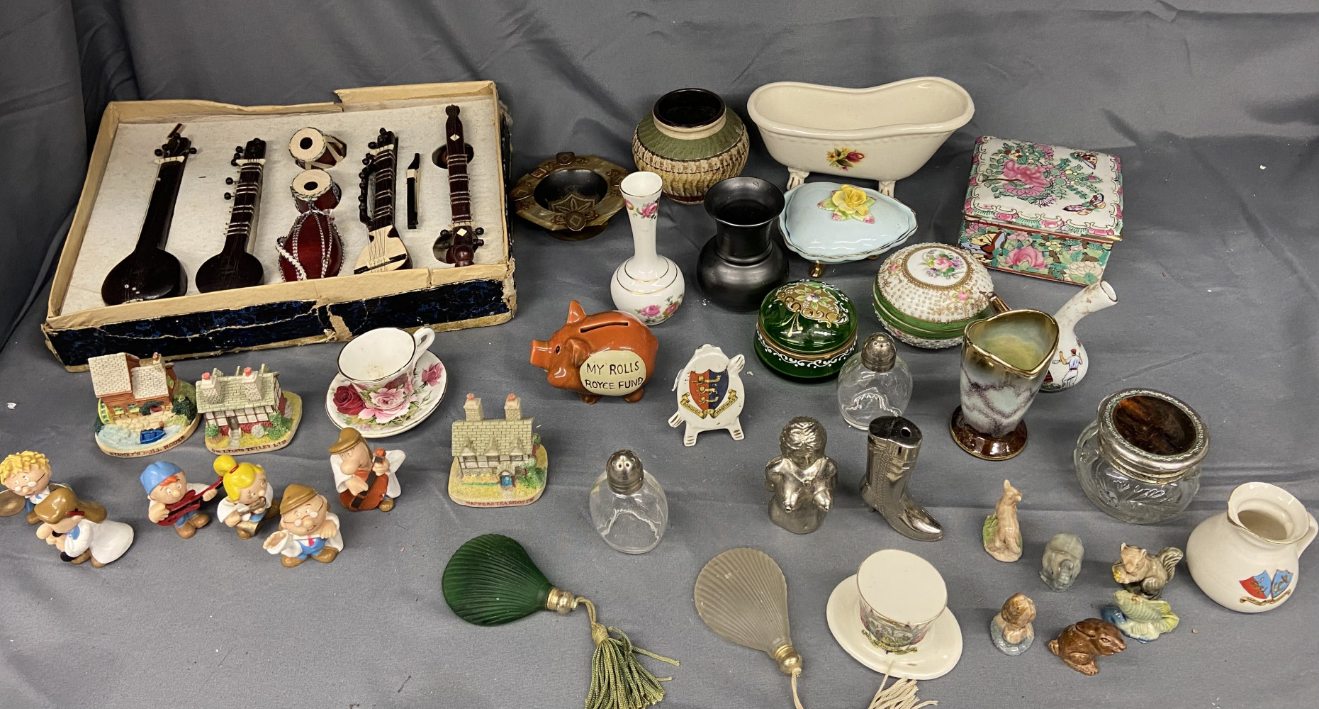 Large collection of miniature items including glass and ceramic also two novelty lighters