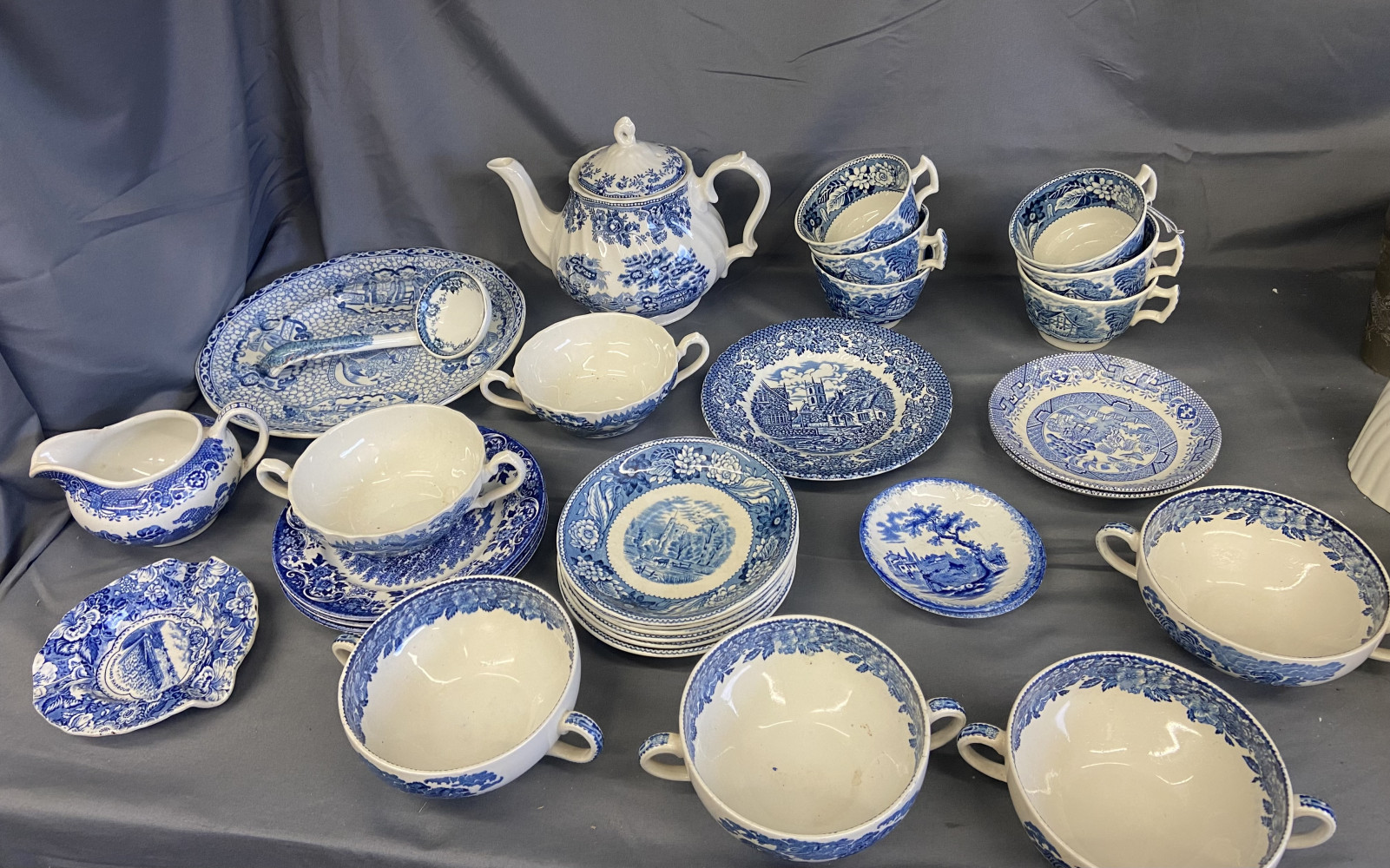 Large lot of blue and white china