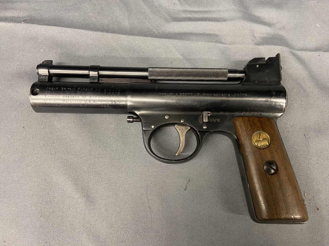 WEBLEY MARK 1 PRE WAR .177 SINGLE SHOT AIR PISTOL serial number 25274