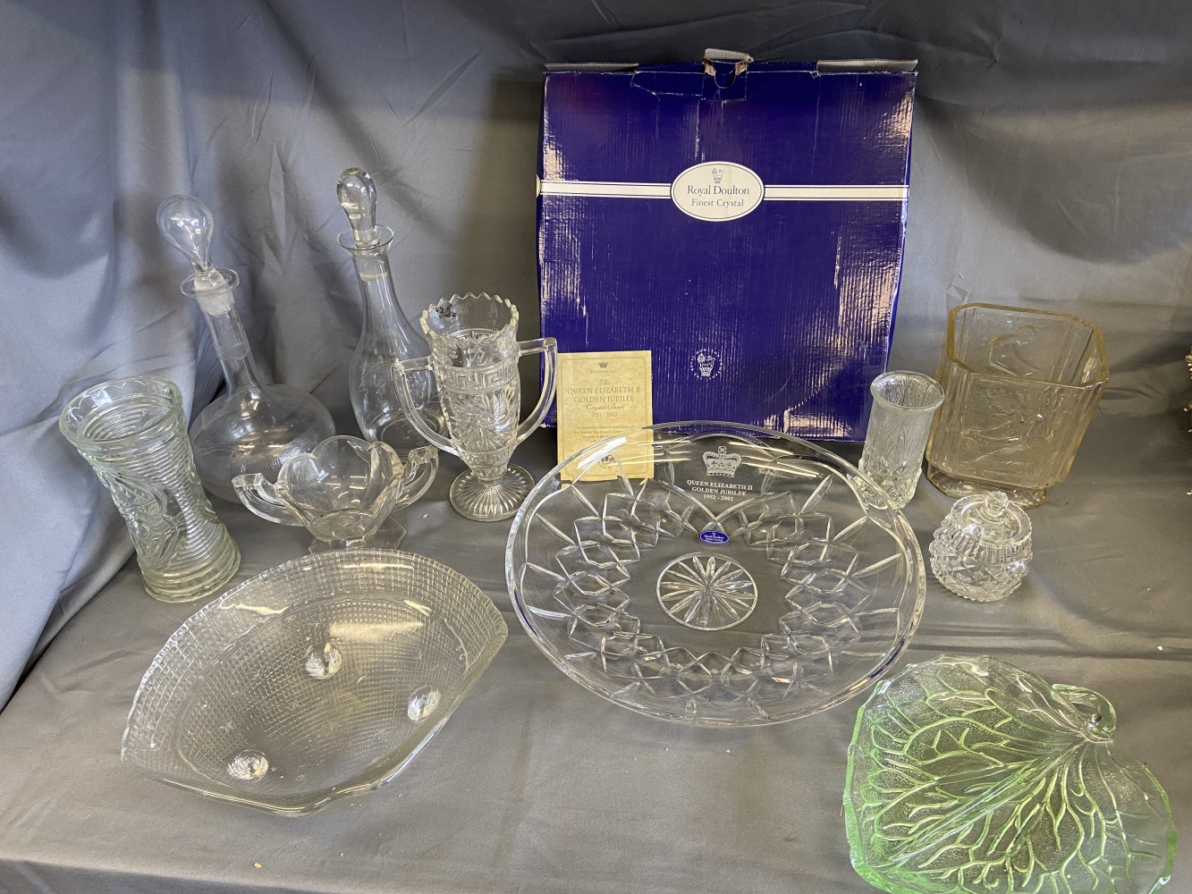 Large Royal Doulton Commemorative Crystal Bowl, decanter and other glass and crystal items