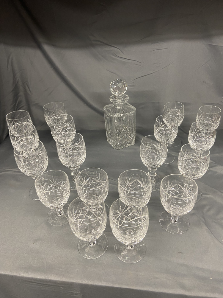 3 x6 sets of matching Crystal glasses and a crystal decanter