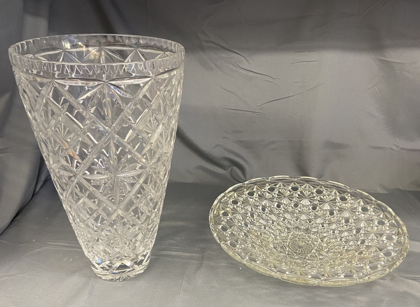 Large Crystal Vase 35cms high and fruit bowl