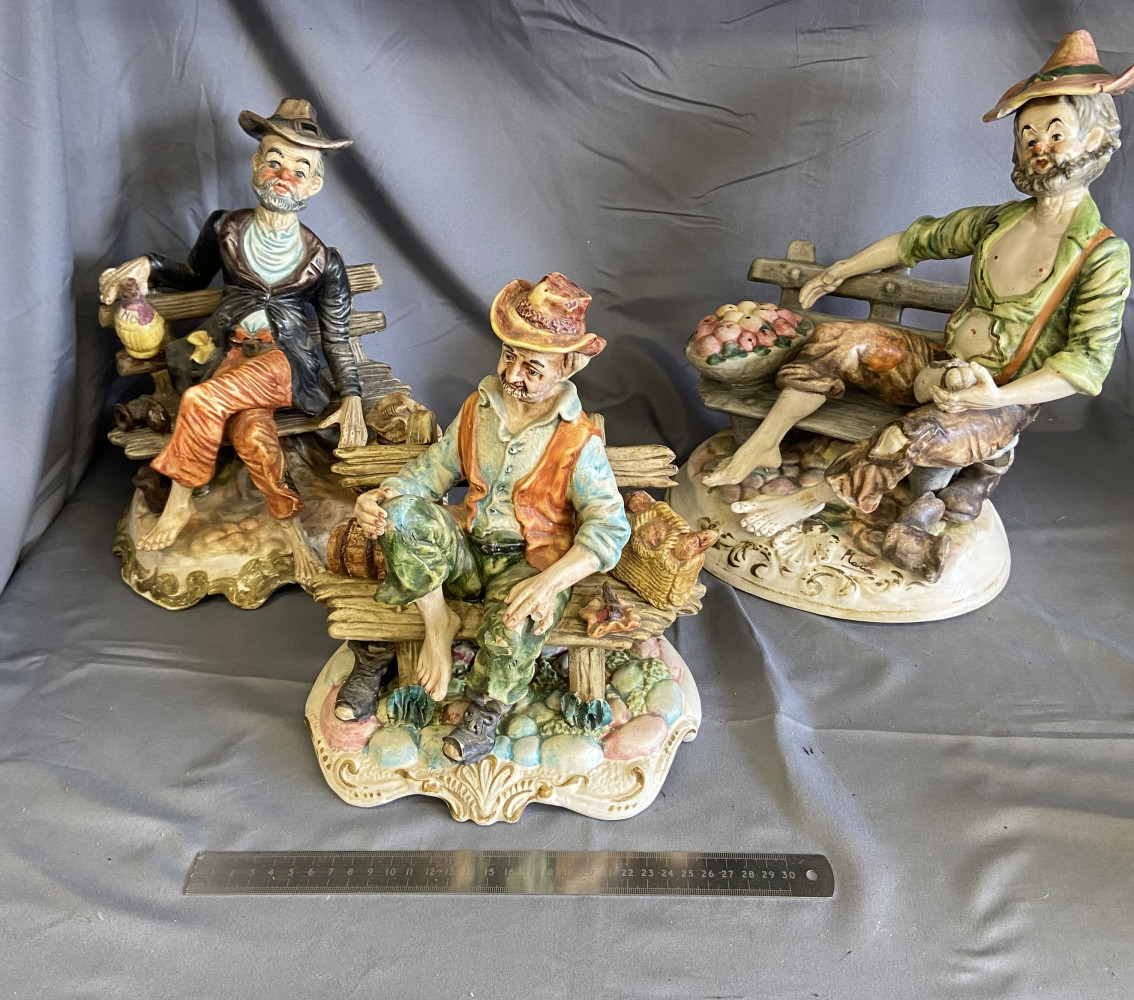 3 large vintage Capodimonte figures one A/F to base tallest 34cms