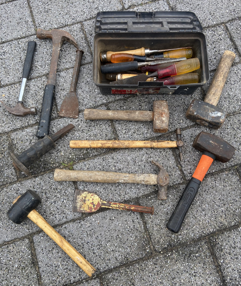 Box of chisels including marples and box of hammers and chisels
