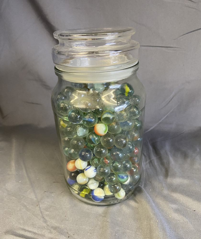 Large jar of vintage marbles