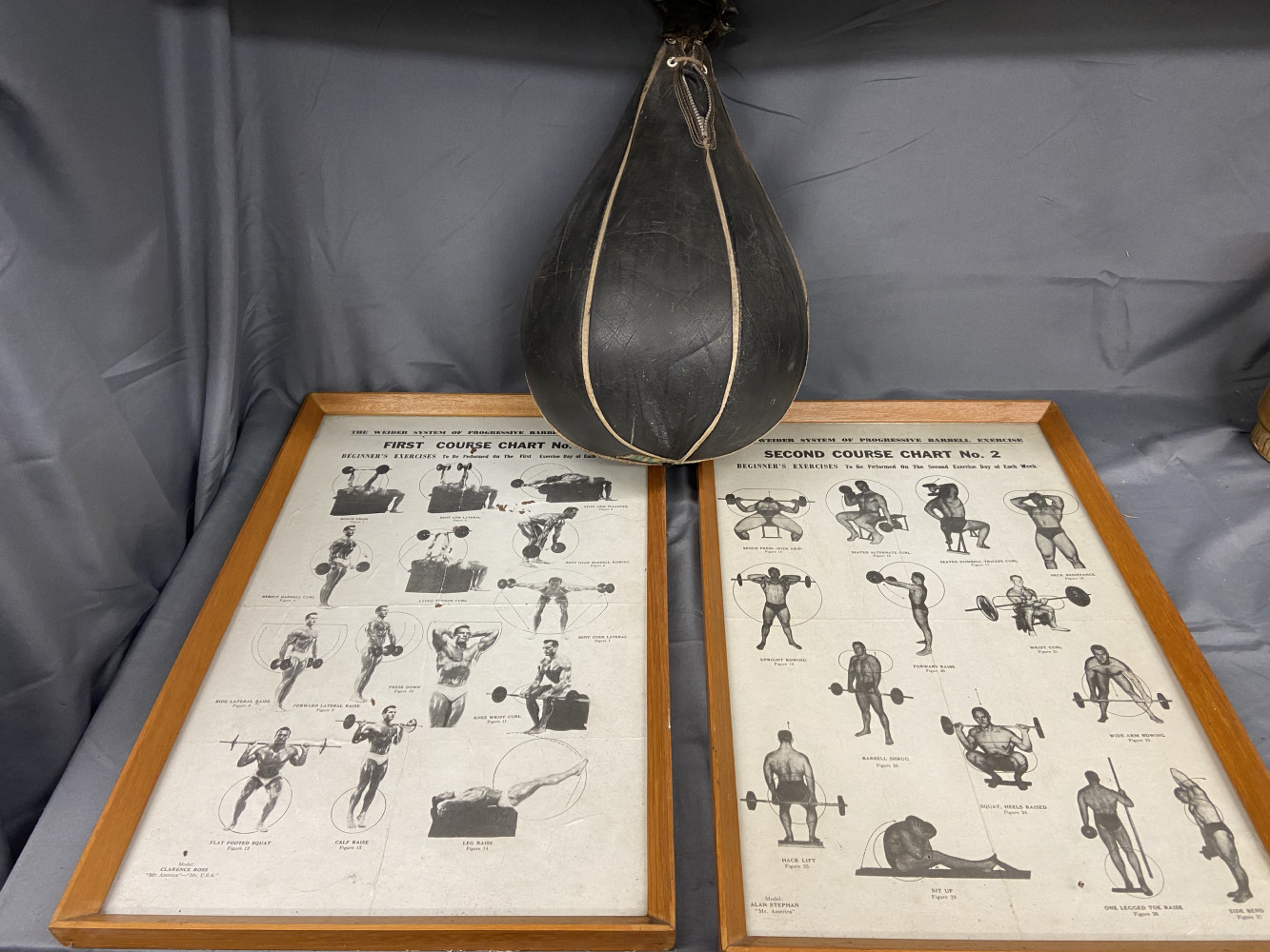 2 Original body workout posters in frames and vintage Bryan punchball