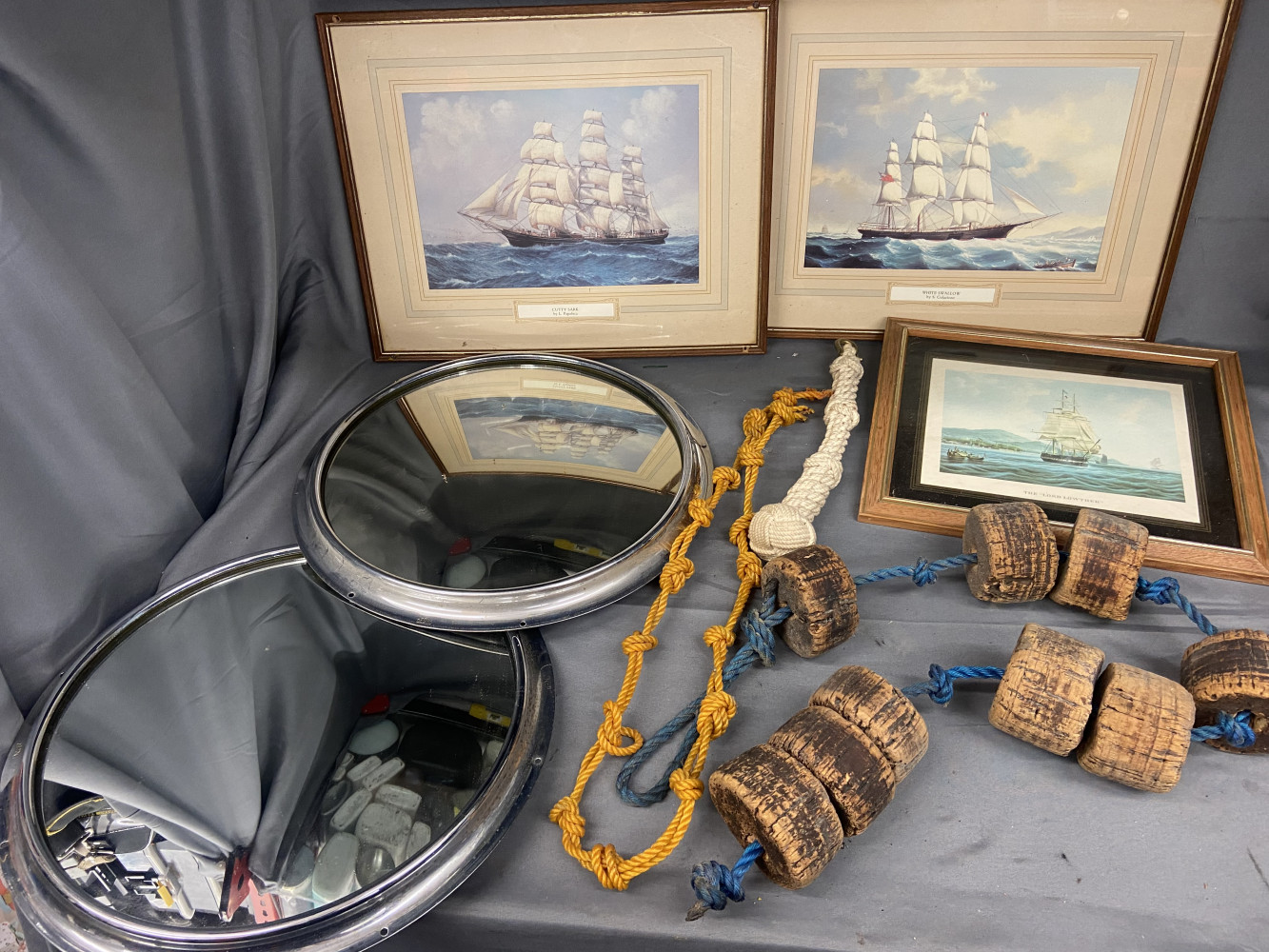 2 very rare Desmo port hole style mirrors and other boats related items