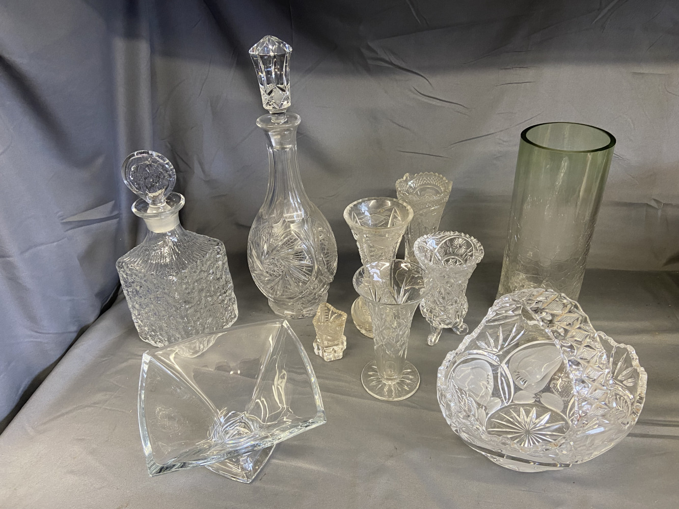 Quality Crystal and glass, tall decanter 38cms tall