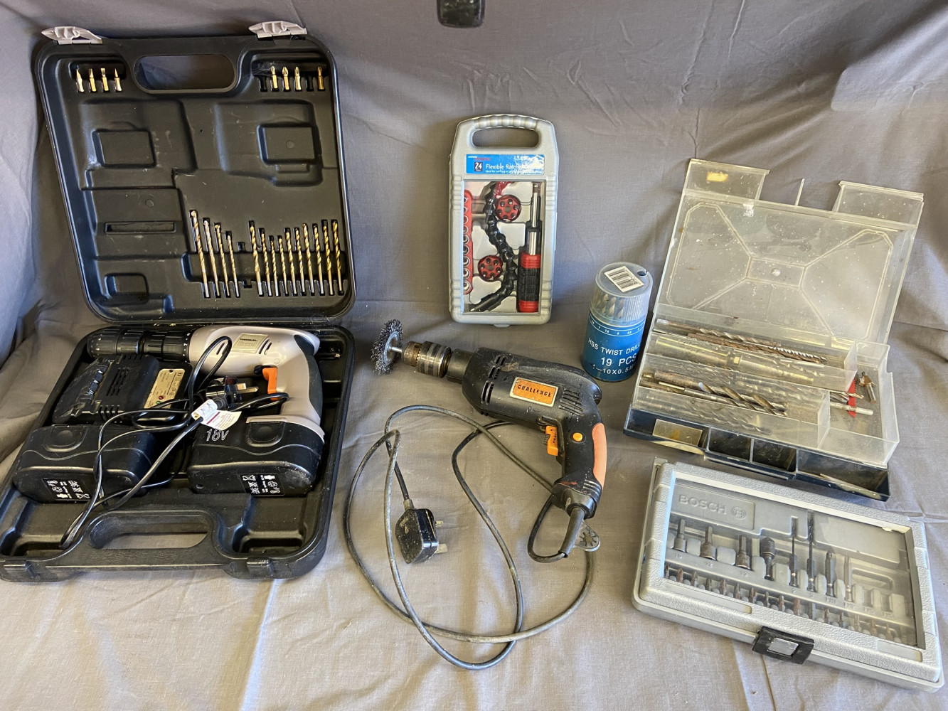 Two power drill and drill bits