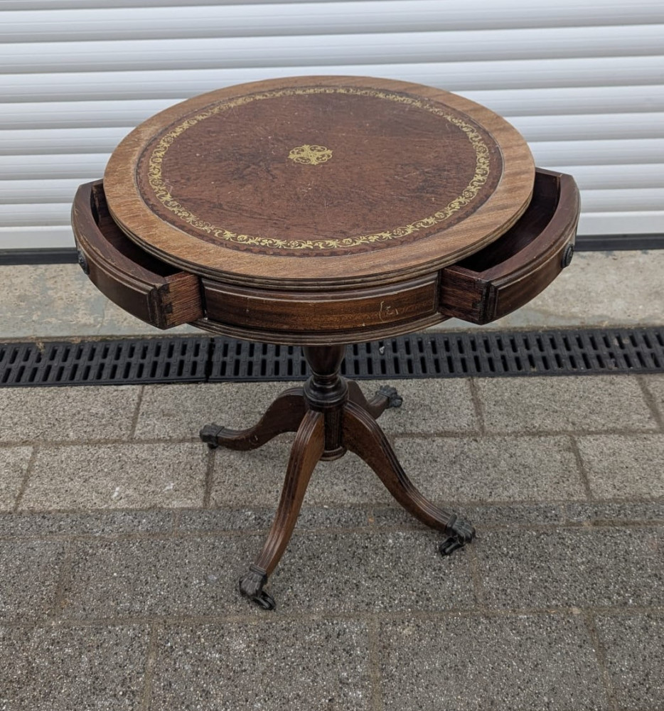 2 Drawer wood and leather side table
