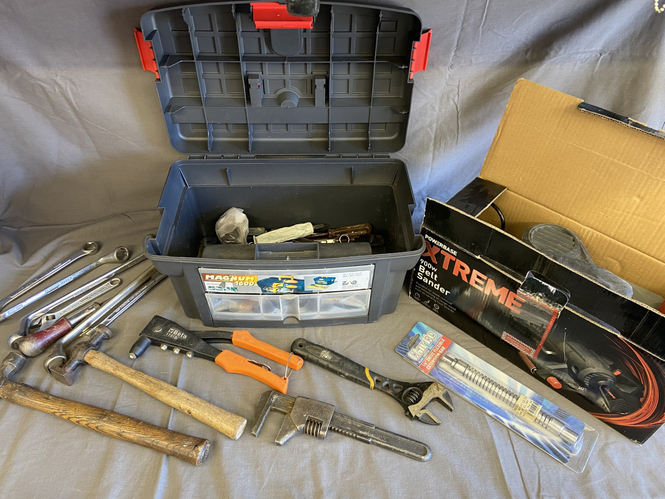 Tool box and tools and belt Sander