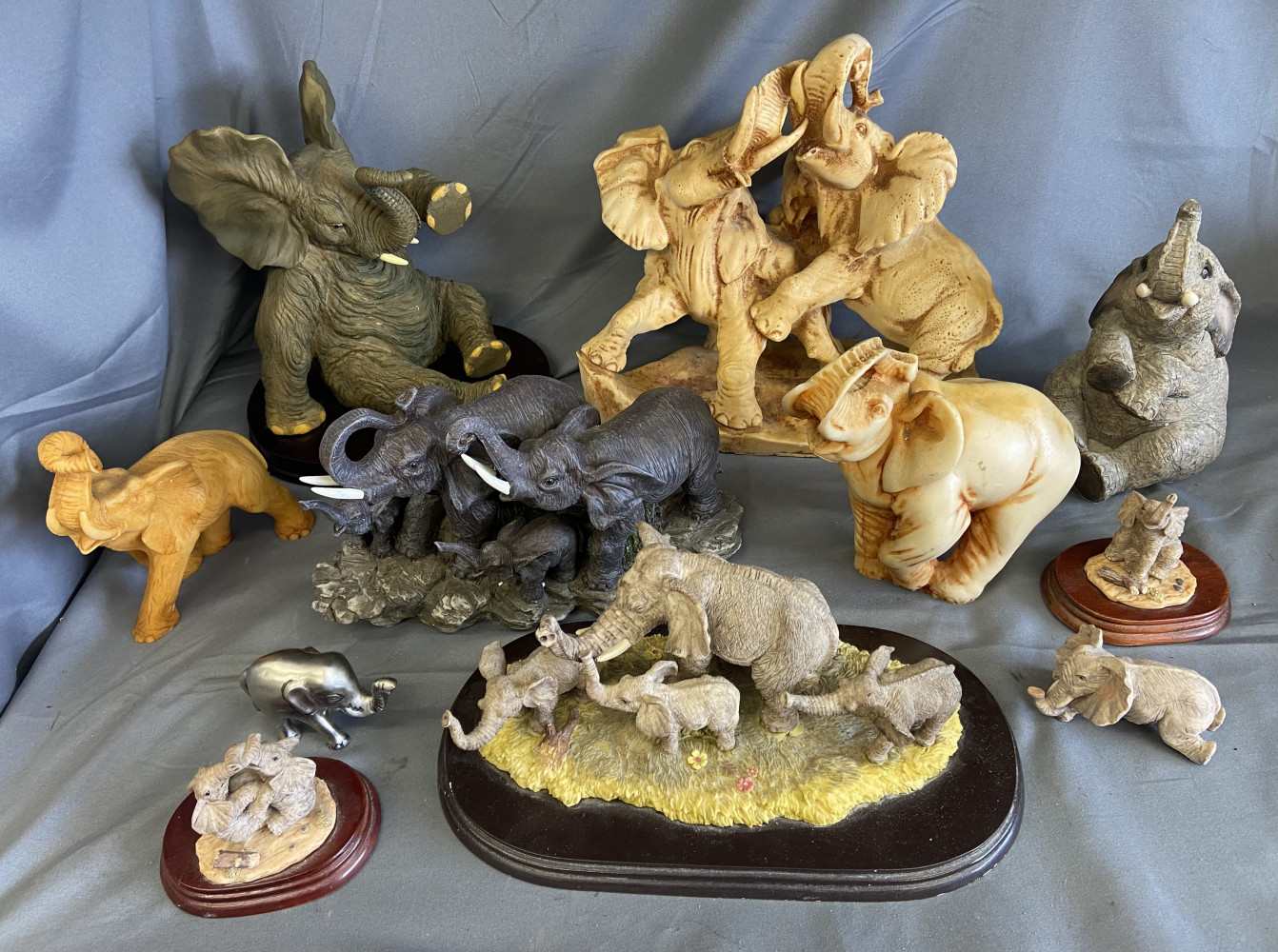 Large Collection of Elephant figurines tallest 28 cms