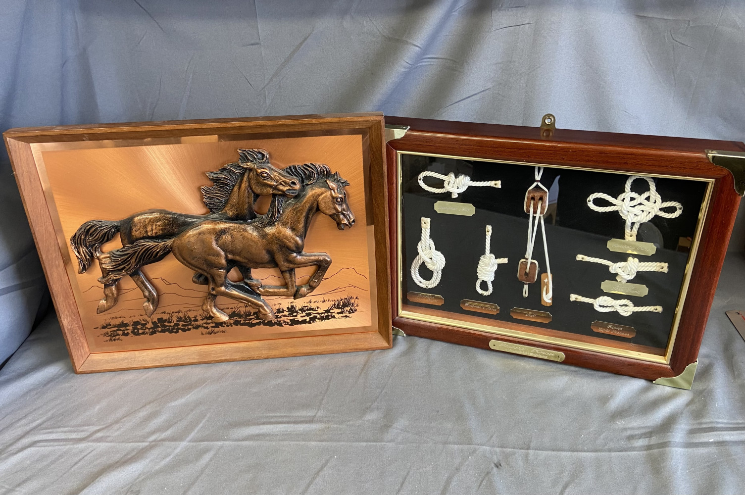 Vintage 3D copper relief wall art and nautical Knots in display box
