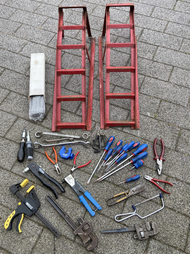Car ramps, welding rods and other garage tools