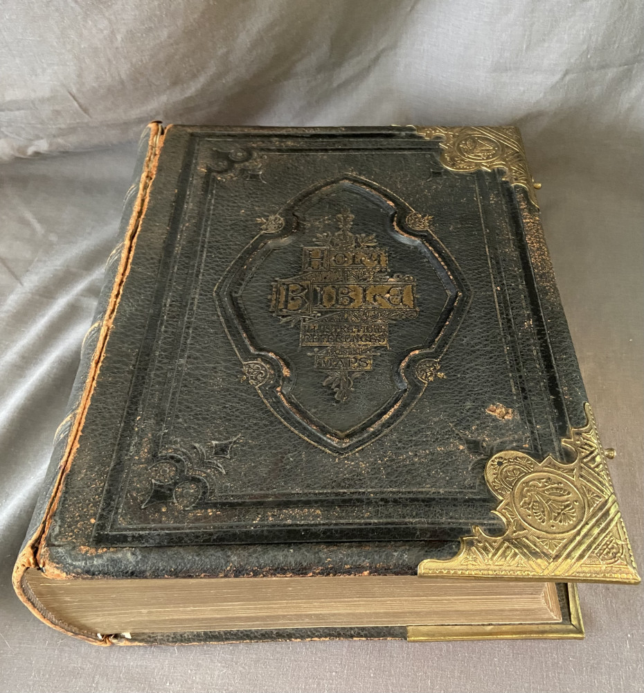Large antique family bible, cover A/F