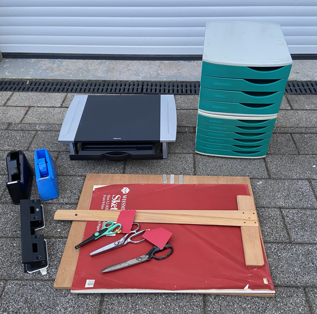 Office and stationary items, including drawing board set and plastic draw sets