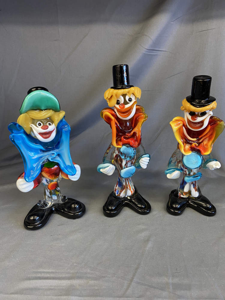3 Glass Murano Clowns Tallest 23 cms