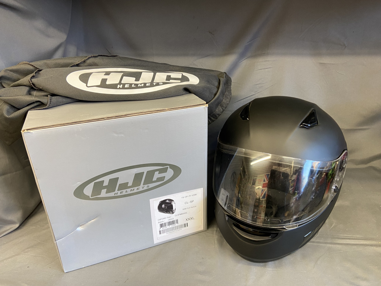 Black HJC full-face motorcycle helmet