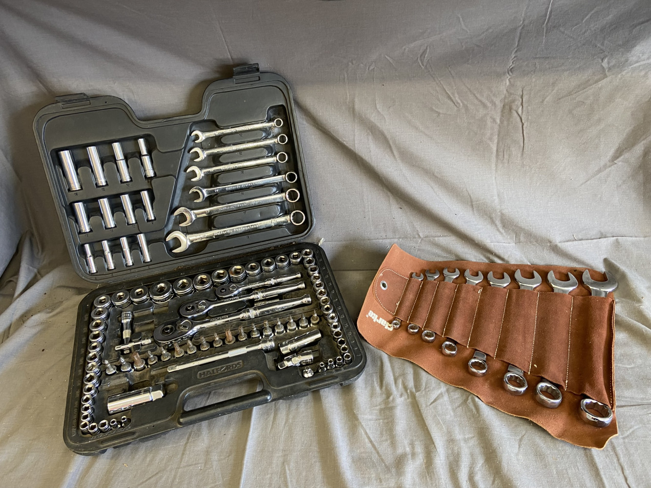 3 size socket set and set of spanners