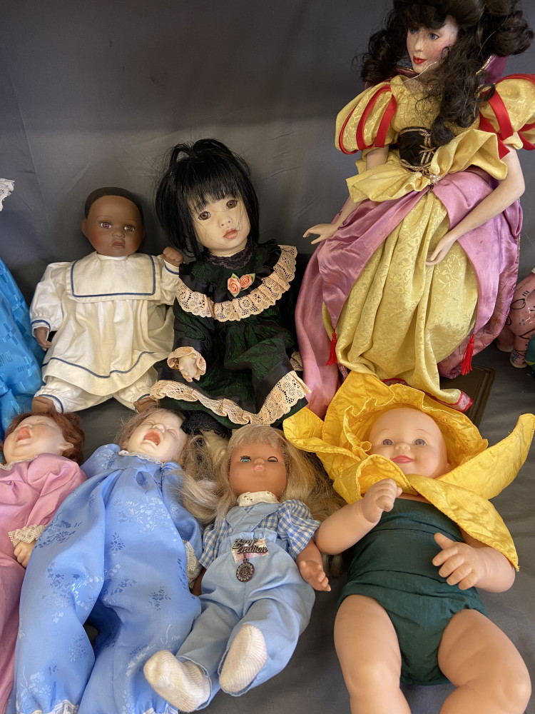 10 Dolls, mostly ceramic tallest approx 50cms