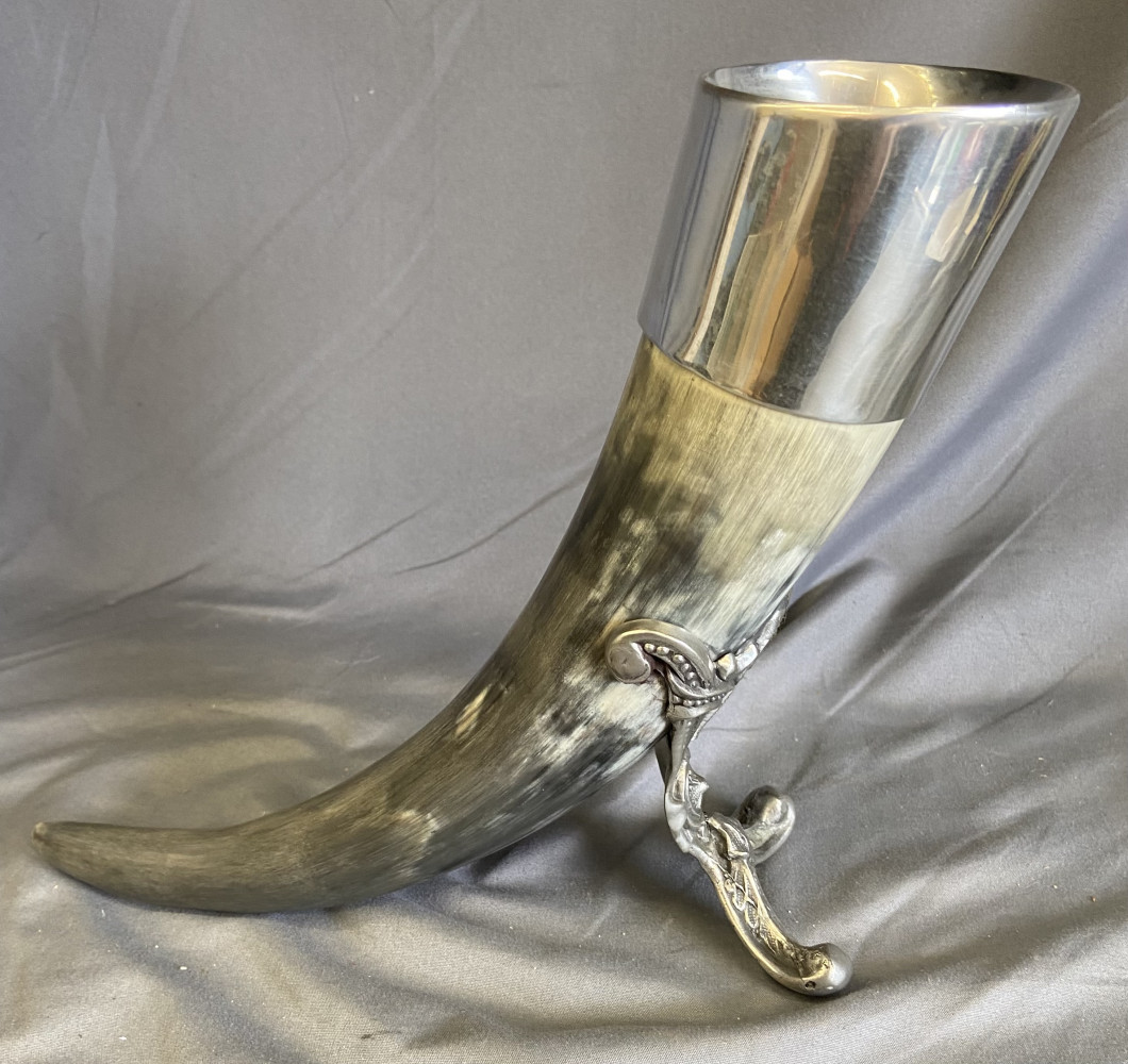 Drinking Horn with Pewter Mount