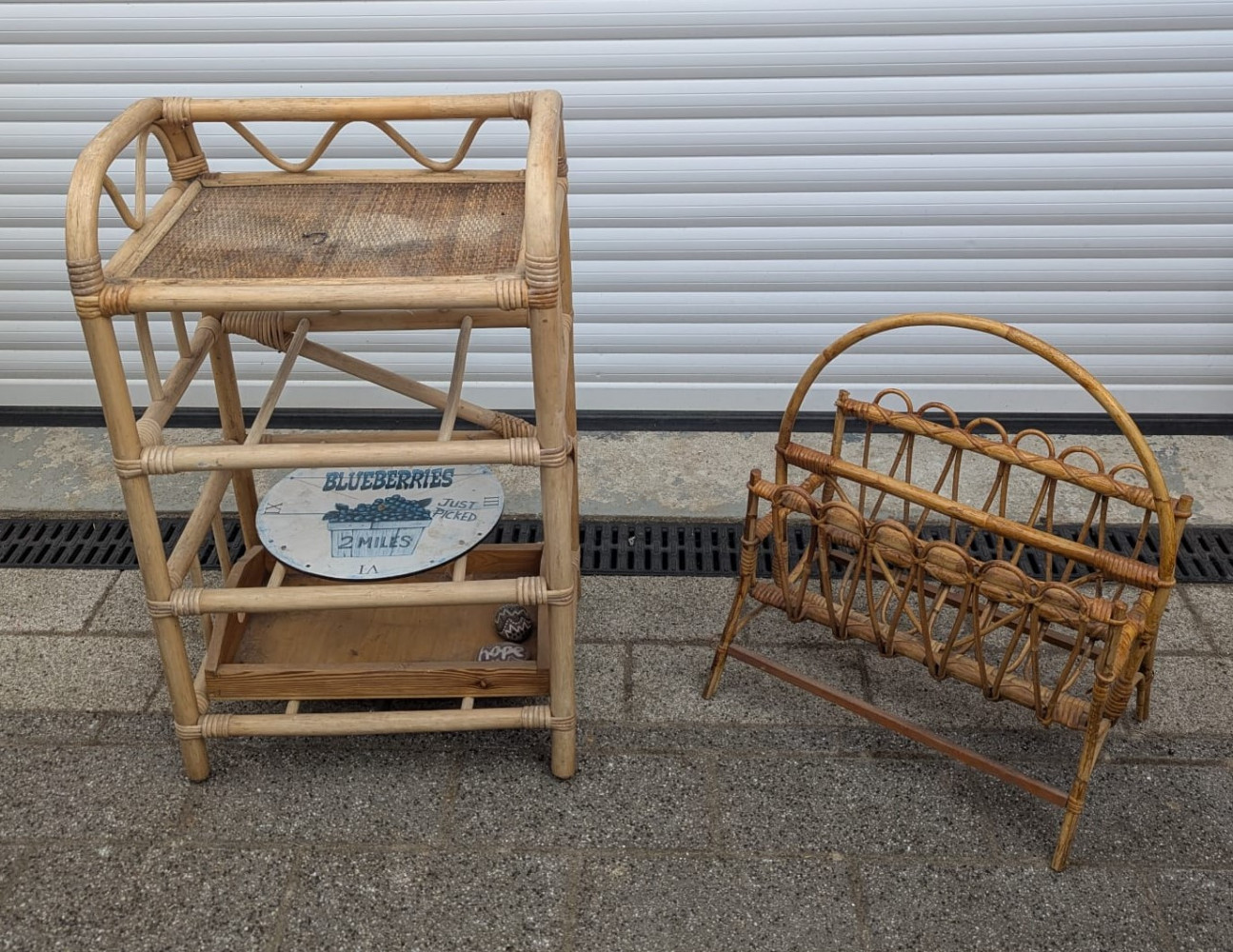 Vintage Bamboo magazine rack and hall table