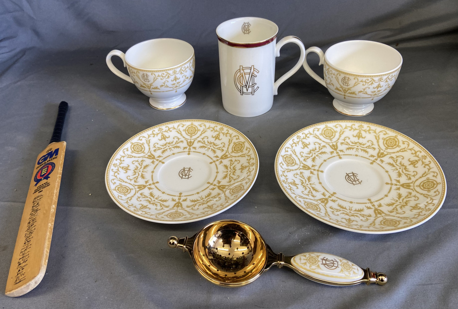 Lords Cricket MCC cups saucers, tea strainer and other merchandise