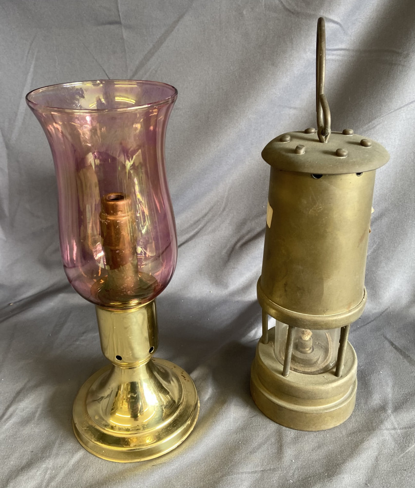 Miners Safty lamp (crack on brass) and Hurricane Table Lamp