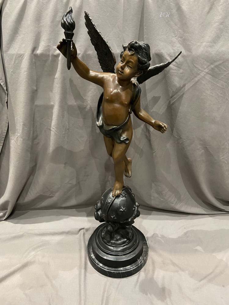 Very large impressive copper and metal "Cupid" Sculpture 88 cms tall
