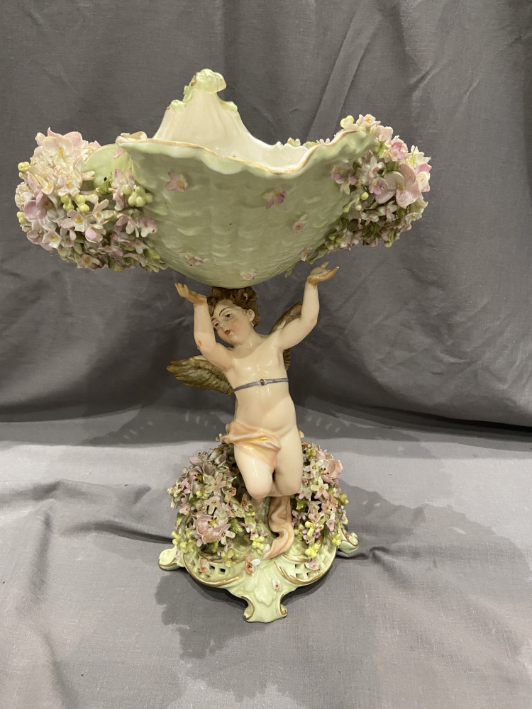 Antique German Schierholz Meissen Porcelain Figurine Rare few nibbles on some of the flowers