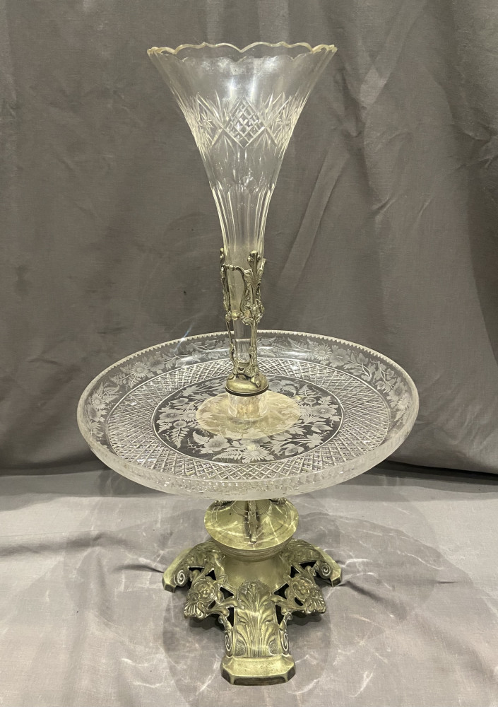 Antique Victorian Cut Glass Epergne Centerpiece 50cms talll