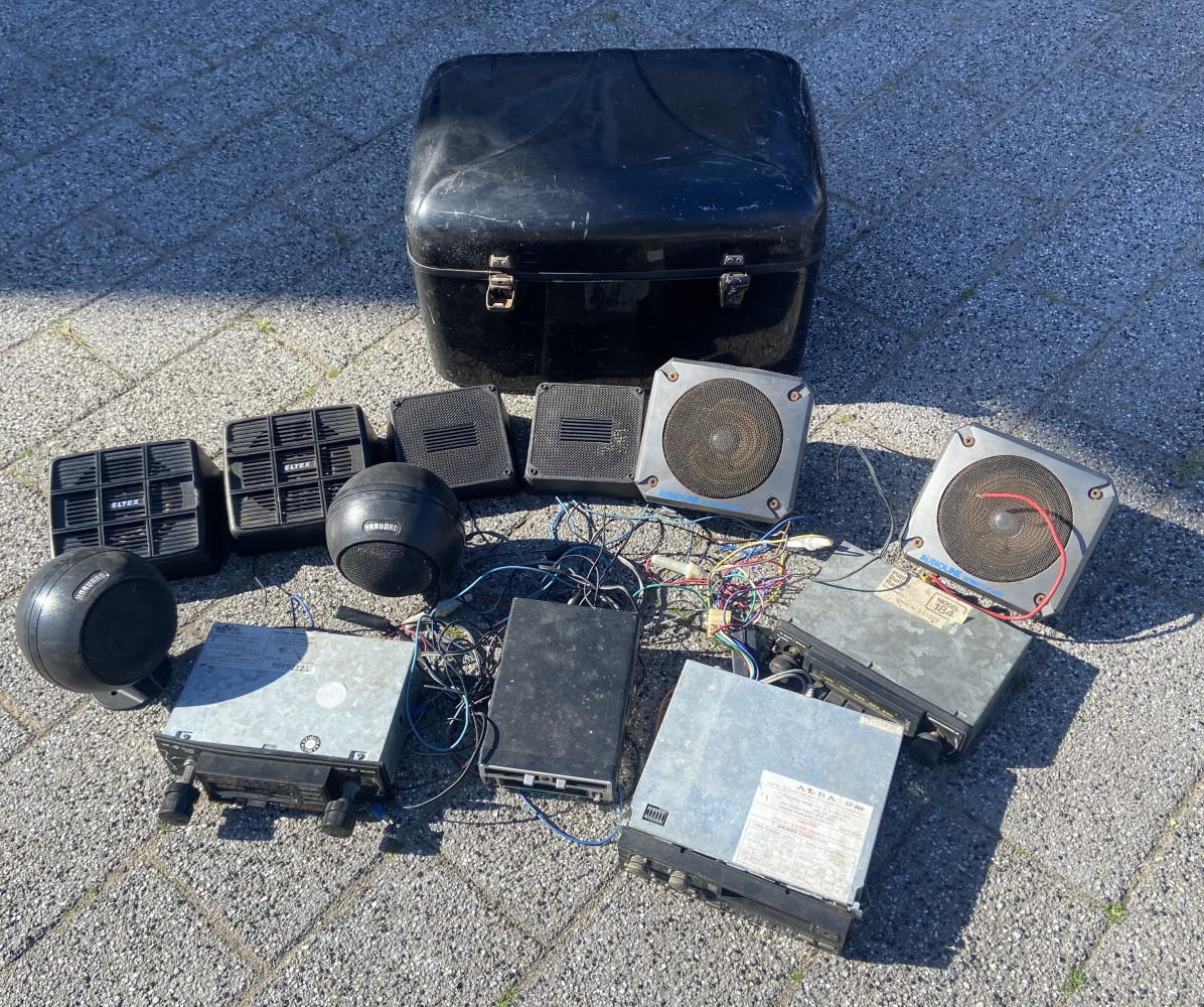 Motorbike back box and vintage speakers and radios