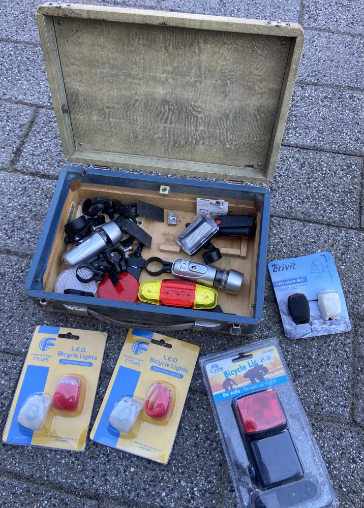 Box with bike lights and spares