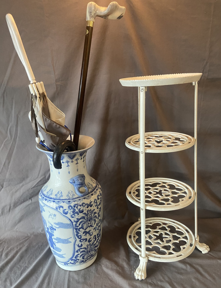 Metal pot stand 68 cms tall and ceramic umbrella stick stand