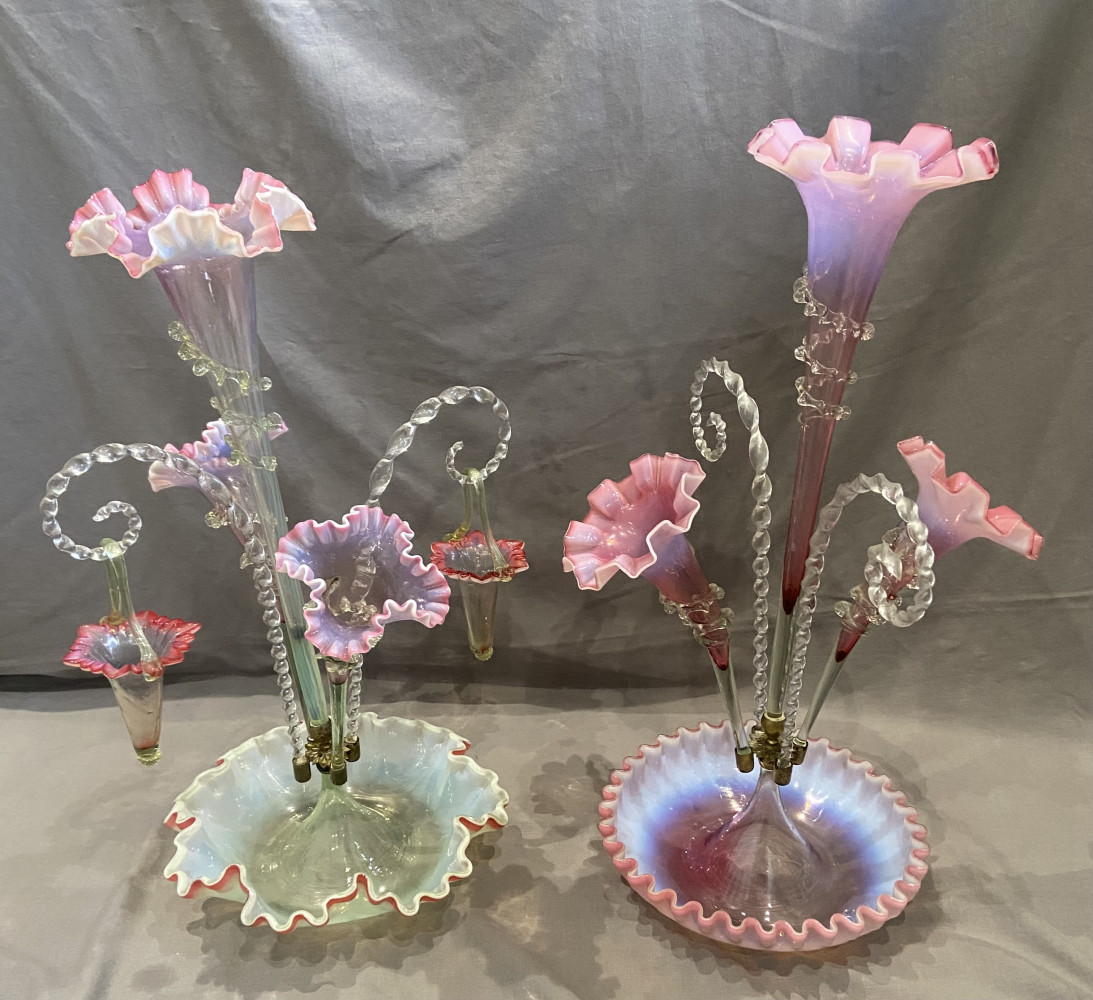 2 Victorian cranberry glass epergnes