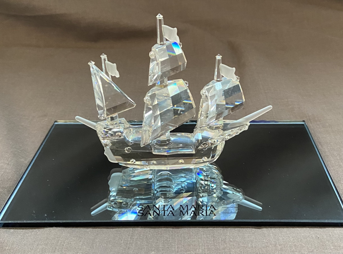 Swarovski Crystal "Santa Maria" ship figurine, item number 162882, from the "When We Were Young" series. Approx 10 cms long.