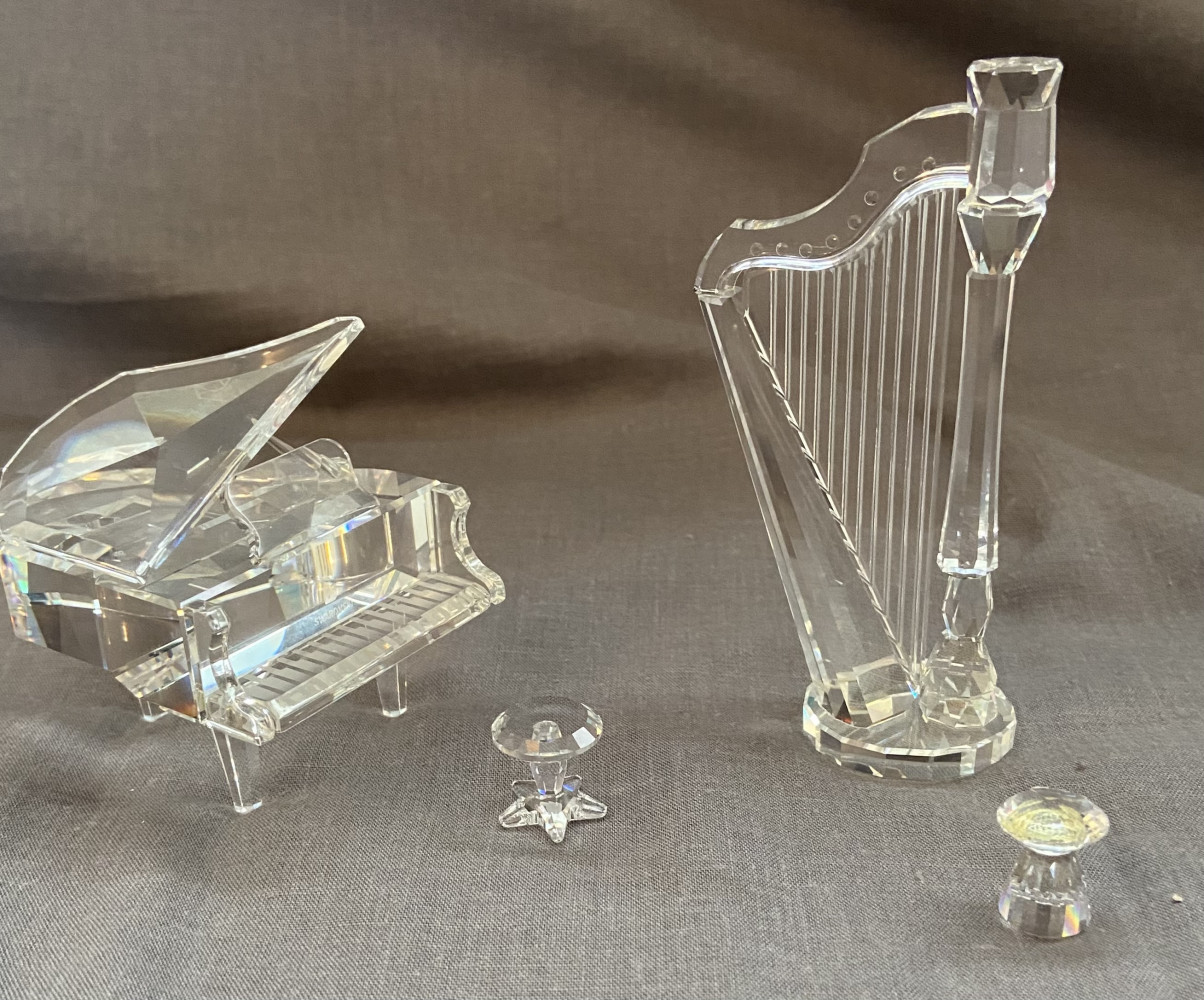 Swarovski Crystal Grand Piano With Stool item no 174506 and Swarovski Crystal Harp 169245
