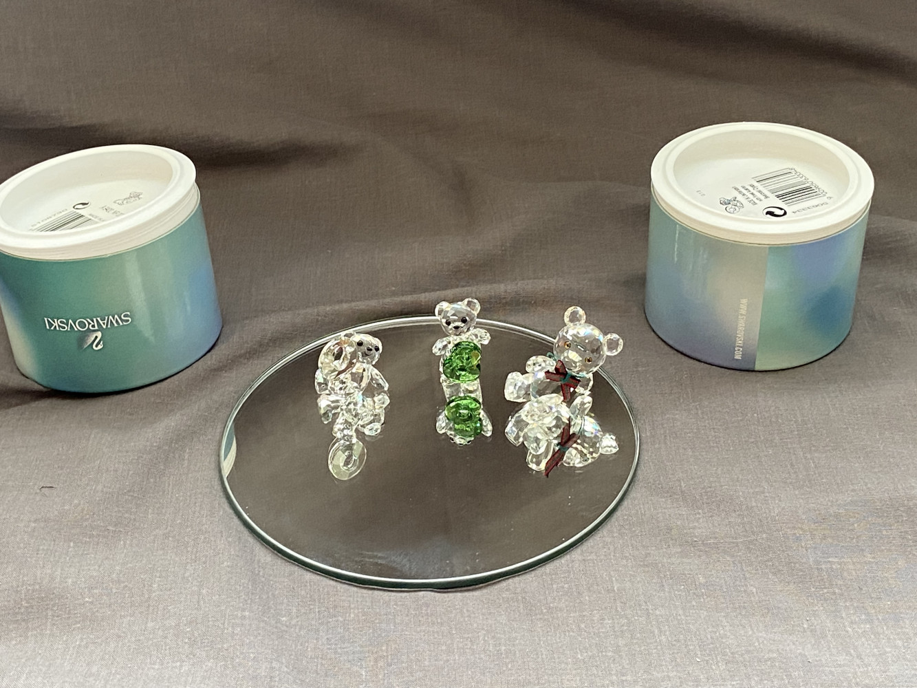 Swarovski Kris Bear Number 8, 5108730, Swarovski Crystal 174957 The Original Reclining Kris Bear, and Swarovski Kris Bear Number Zero figurine 5063334