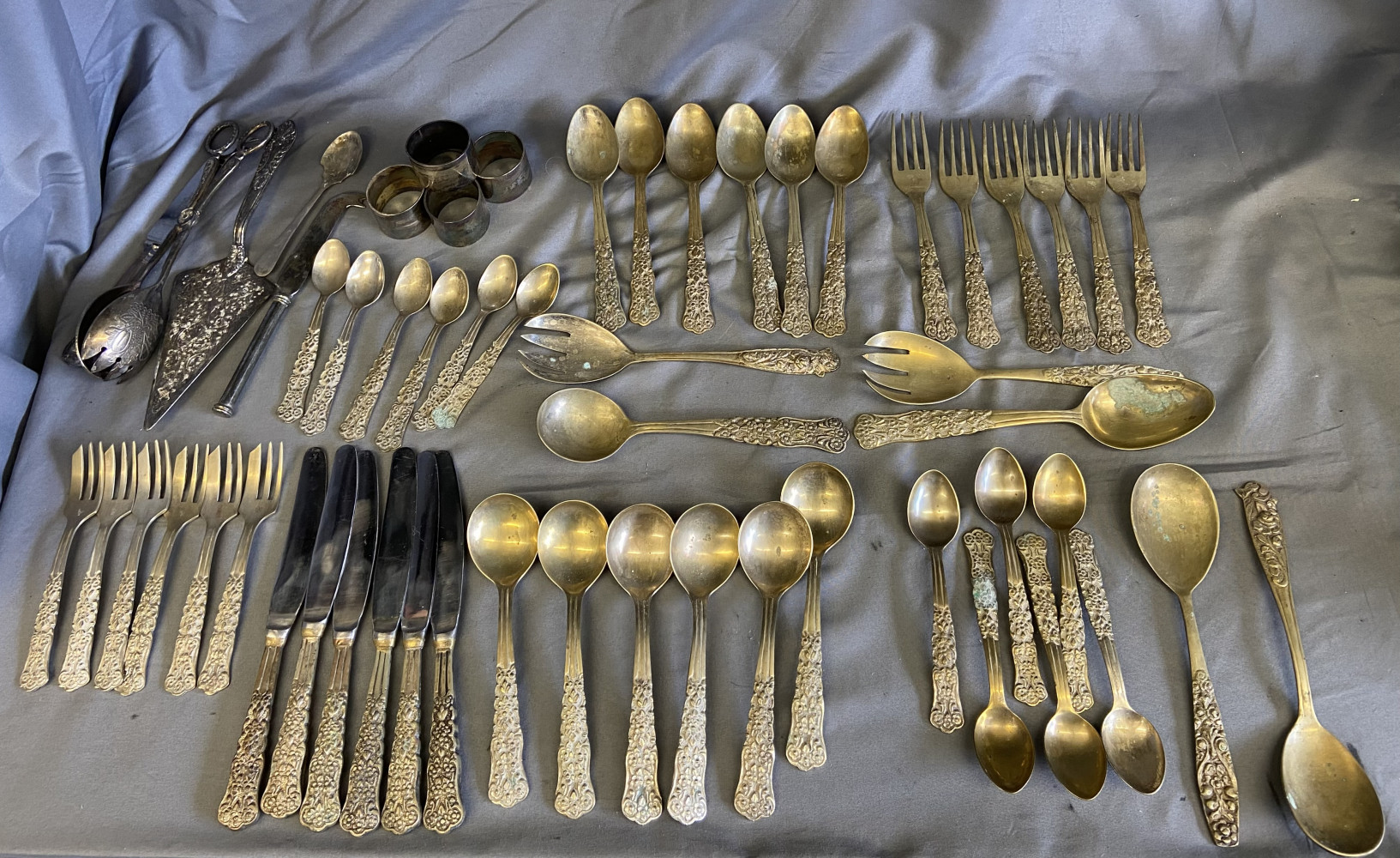 Silver plate items  and large set of cutlery Stamped “FANCY G SILVER”