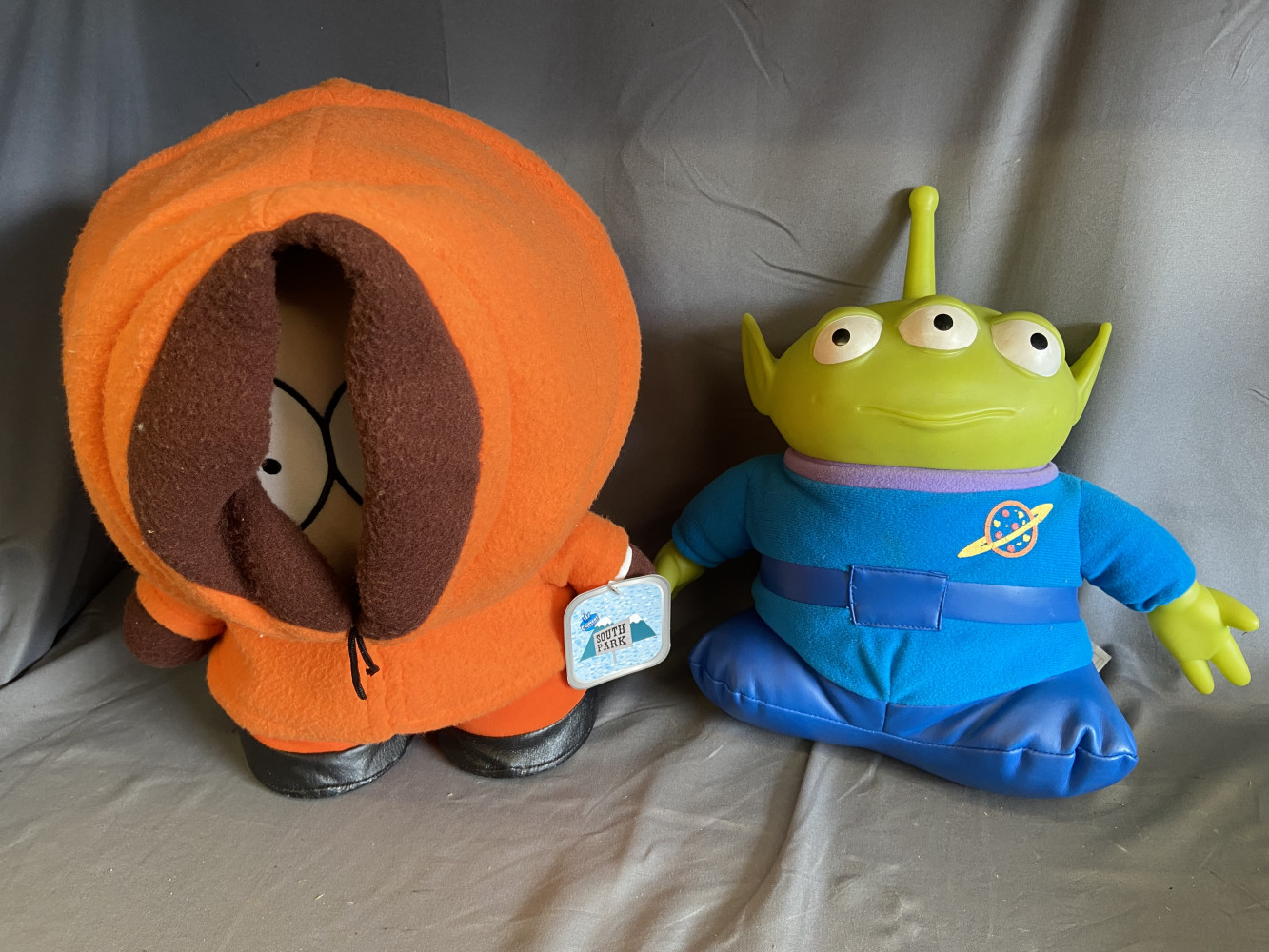 Vintage 1998 South Park Kenny plush toy 35cms tall and a Toy Story Alien
