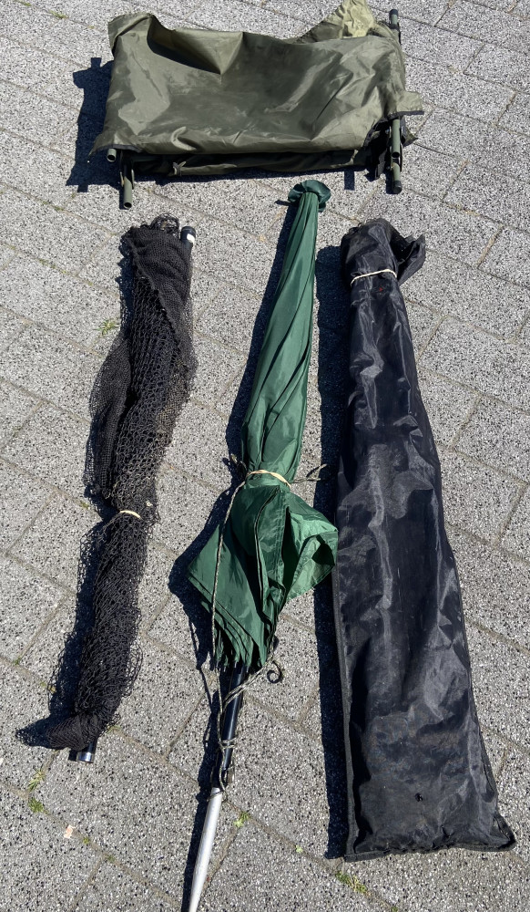 Fish cradle, umbrella, Tri pod and landing net