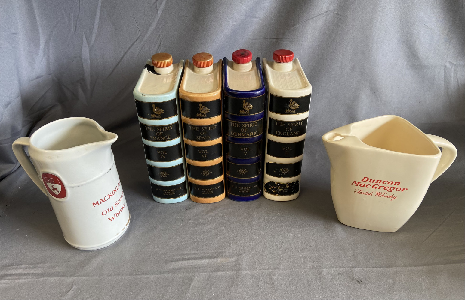 Set of Vintage Old Rare W. R. Patterson Ltd  Spirit Jar Books and two Whiskey water jugs